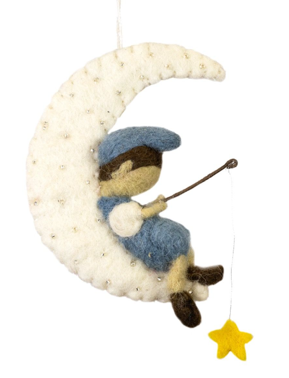 dZi HANDMADE FELTED MOON ORNAMENTS - ASSORTED