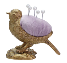 VELVET PIN CUSHION WITH 5 PEARL HEAD PINS - ASSORTED
