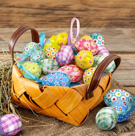 FABRIC WRAPPED EASTER EGG ORNAMENTS - ASSORTED