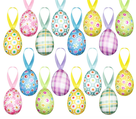 FABRIC WRAPPED EASTER EGG ORNAMENTS - ASSORTED