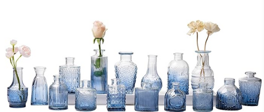 VINTAGE STYLE GLASS BUD VASES - ASSORTED BLUE
