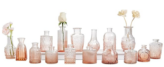 VINTAGE STYLE GLASS BUD VASES - ASSORTED AMBER