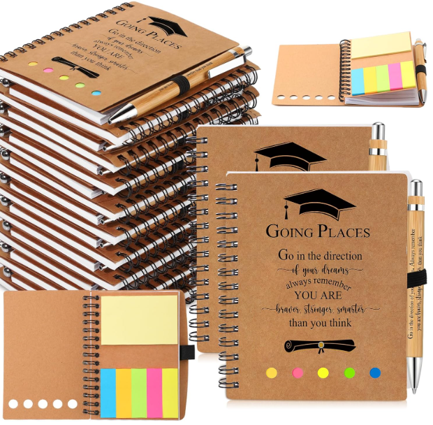GRADUATION INSPIRATIONAL SPIRAL KRAFT NOTEBOOK W/STICKY NOTES & BAMBOO BALLPOINT PEN