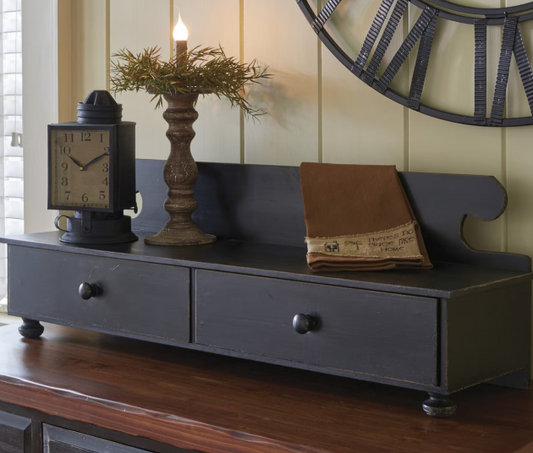 AGED COUNTER SHELF WITH DRAWERS - ASSORTED