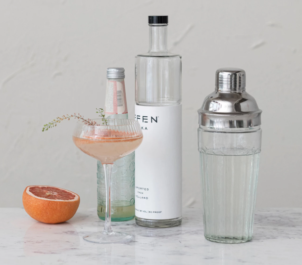 GLASS COCKTAIL SHAKER W/ STAINLESS STEEL TOP