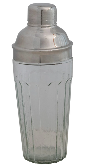 GLASS COCKTAIL SHAKER W/ STAINLESS STEEL TOP