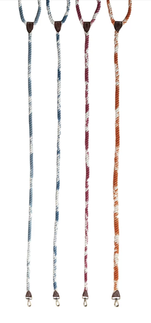 6' BRAIDED COTTON ROPE & LEATHER DOG LEASH W/ METAL CLASP - ASSORTED