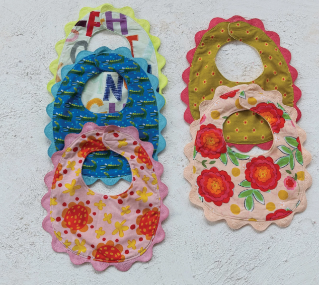 COTTON BABY BIBS WITH TERRY CLOTH BACK - ASSORTED