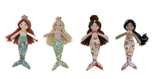 FABRIC MERMAID DOLL WITH FLORAL TAIL - ASSORTED