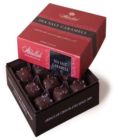 ABDALLAH CANDIES - DARK CHOCOLATE SEA SALT CARAMELS 3oz.