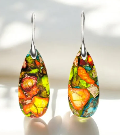 CAPE DIABLO - EARRINGS - INTENSE JASPER TEARDROP GOLD OR SILVER