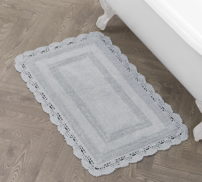 LAURA ASHLEY REVERSIBLE COTTON CROCHET BATH RUG - LIGHT GRAY - ASSORTED