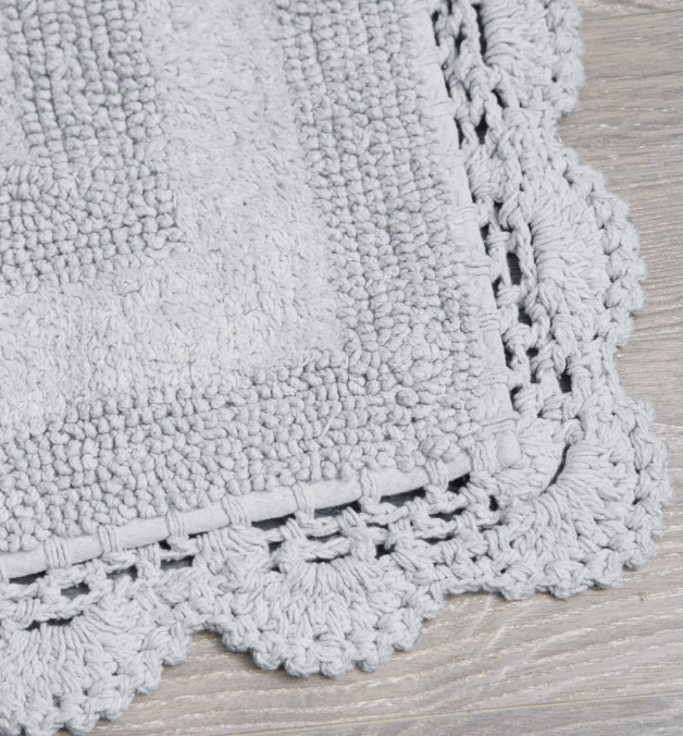 LAURA ASHLEY REVERSIBLE COTTON CROCHET BATH RUG - LIGHT GRAY - ASSORTED