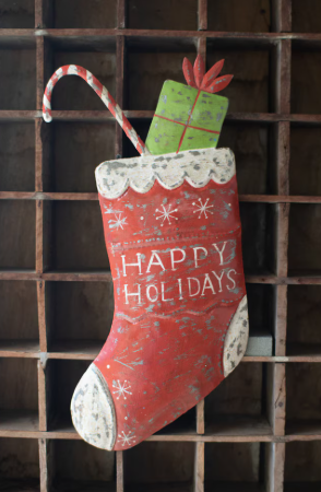 HAND-HAMMERED PAINTED CHRISTMAS STOCKING WALL ART