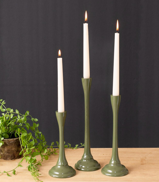GREEN METAL TAPER HOLDER - SET OF 3