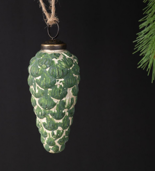 DISTRESSED GLASS PINECONE ORNAMENT