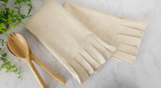 NATURAL COTTON RUFFLE TEA TOWEL - ASSORTED
