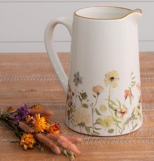 DRIED FLOWER PITCHER WITH GOLD RIM