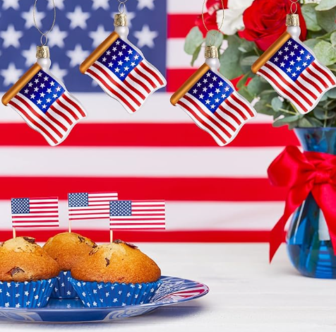 AMERICAN FLAG BLOWN GLASS ORNAMENTS