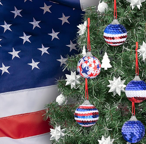 PATRIOTIC SEQUIN BALL ORNAMENTS - ASSORTED