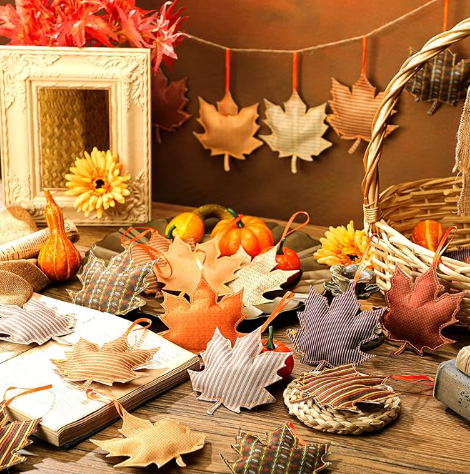 FABRIC FALL MAPLE LEAF ORNAMENTS - ASSORTED