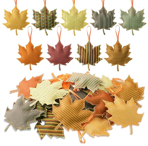 FABRIC FALL MAPLE LEAF ORNAMENTS - ASSORTED