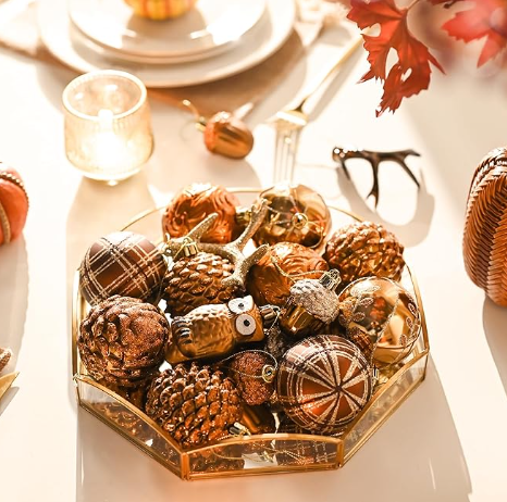 FALL BRONZE COPPER AND GOLD SHATTERPROOF ORNAMENTS - ASSORTED
