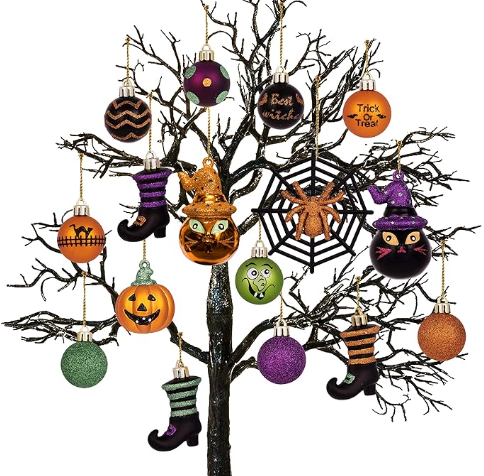 HALLOWEEN CATS, JACK-O-LANTERN, PUMPKIN SHATTERPROOF ORNAMENTS - ASSORTED