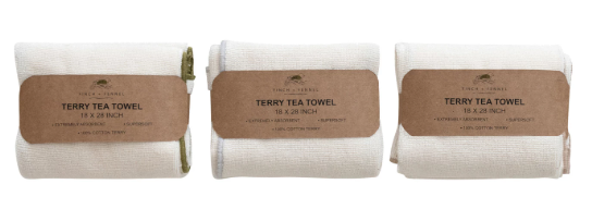 COTTON TERRY CLOTH TEA TOWEL WITH CONTRAST STITCHED EDGE 18" x 28"