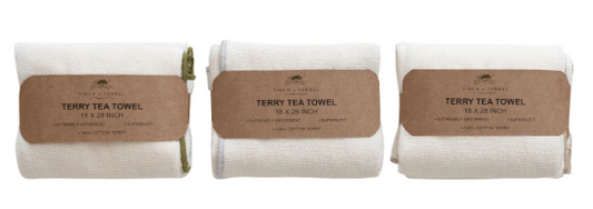 COTTON TERRY CLOTH TEA TOWEL WITH CONTRAST STITCHED EDGE 18" x 28"