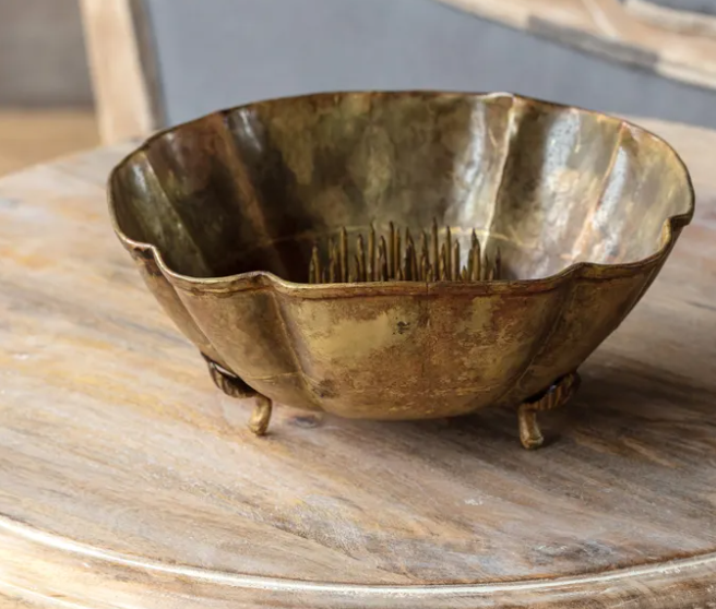 ANTIQUE GOLD BOWL WITH NEEDLE POINT FROG