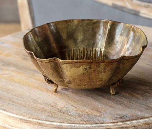 ANTIQUE GOLD BOWL WITH NEEDLE POINT FROG