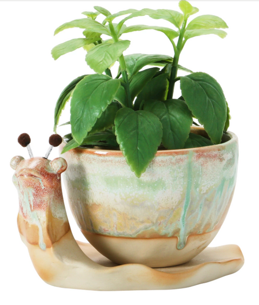 STONEWARE SNAIL PLANTER WITH SNAIL BODY SAUCER