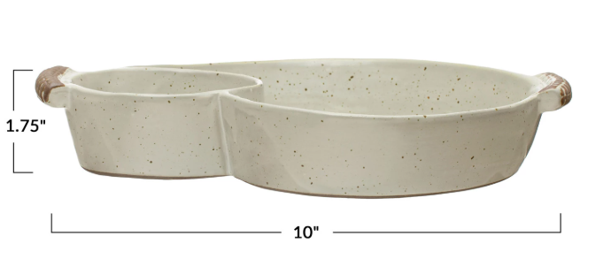 STONEWARE DISH W/ 2 SECTION & HANDLES - CREAM