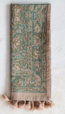 BOTANICAL PRINT COTTON TEA TOWEL W/ TASSELS - ASSORTED