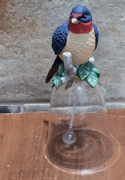 BARN SWALLOW BIRD FIGURINE ON CRYSTAL GLASS BELL