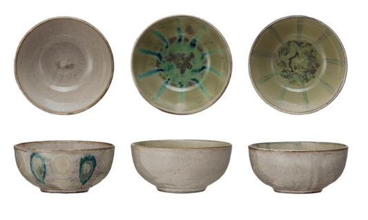 HAND PAINTED STONEWARE BOWL - ASSORTED