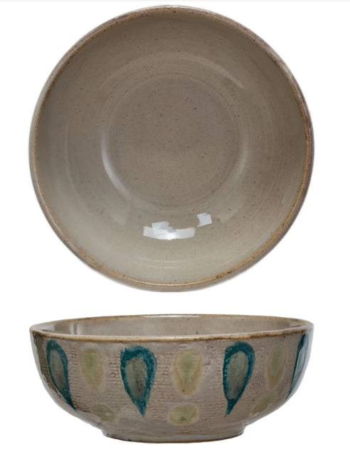 HAND PAINTED STONEWARE SERVING BOWL