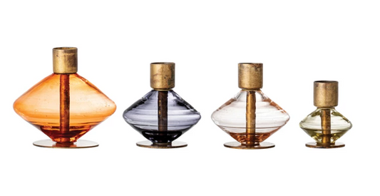 BOHEMIAN BLOWN GLASS & METAL TAPER HOLDERS - SET OF 4