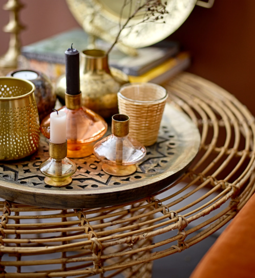 BOHEMIAN BLOWN GLASS & METAL TAPER HOLDERS - SET OF 4