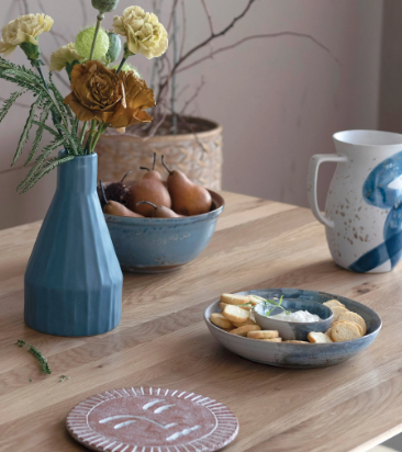 HAND PAINTED STONEWARE CHIP AND DIP, REACTIVE GLAZE