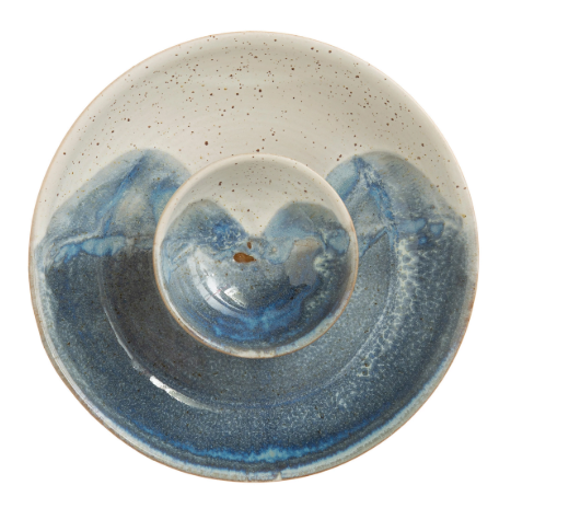 HAND PAINTED STONEWARE CHIP AND DIP, REACTIVE GLAZE