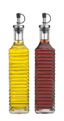 17oz. SQUARE RIBBED OIL AND/OR VINEGAR GLASS CRUET