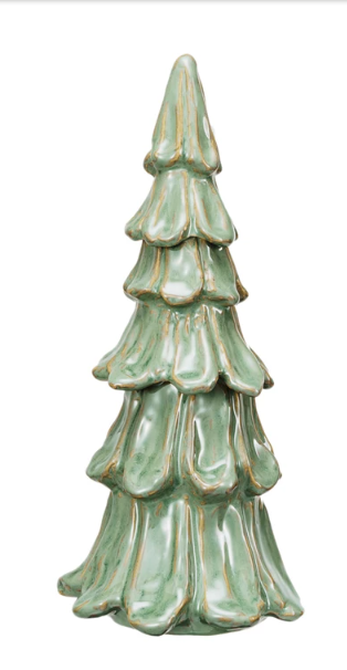 HANDMADE STONEWARE CHRISTMAS TREE WITH REACTIVE GREEN GLAZE