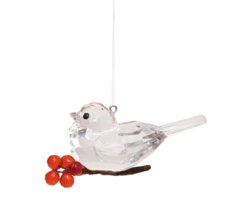 3 3/4" ACRYLIC FACETED BIRD ORNAMENT WITH BERRIES