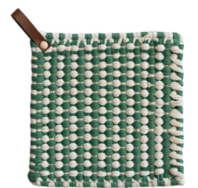 COTTON CROCHETED POT HOLDER WITH LEATHER LOOP - ASSORTED