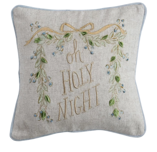 16" SQUARE COTTON & LINEN PILLOW WITH VELVET BACK - OH HOLY NIGHT