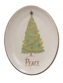 OVAL STONEWARE CHRISTMAS TREE DISH - ASSORTED
