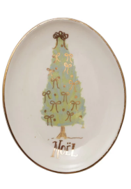 OVAL STONEWARE CHRISTMAS TREE DISH - ASSORTED