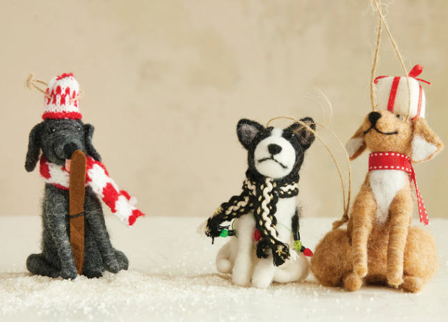 4"-5" H HANDMADE WOOL FELT DOG ORNAMENT - ASSORTED